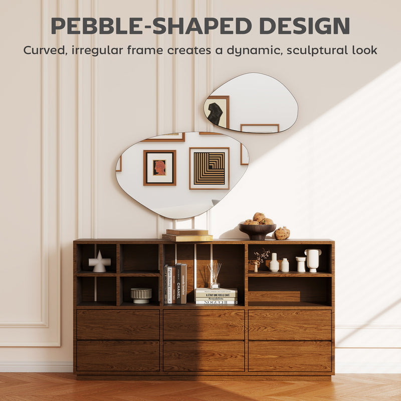 Set of 2 Pebble Shaped Wall Mirrors Ideal for Hallways and Bedrooms Black AOSOM
