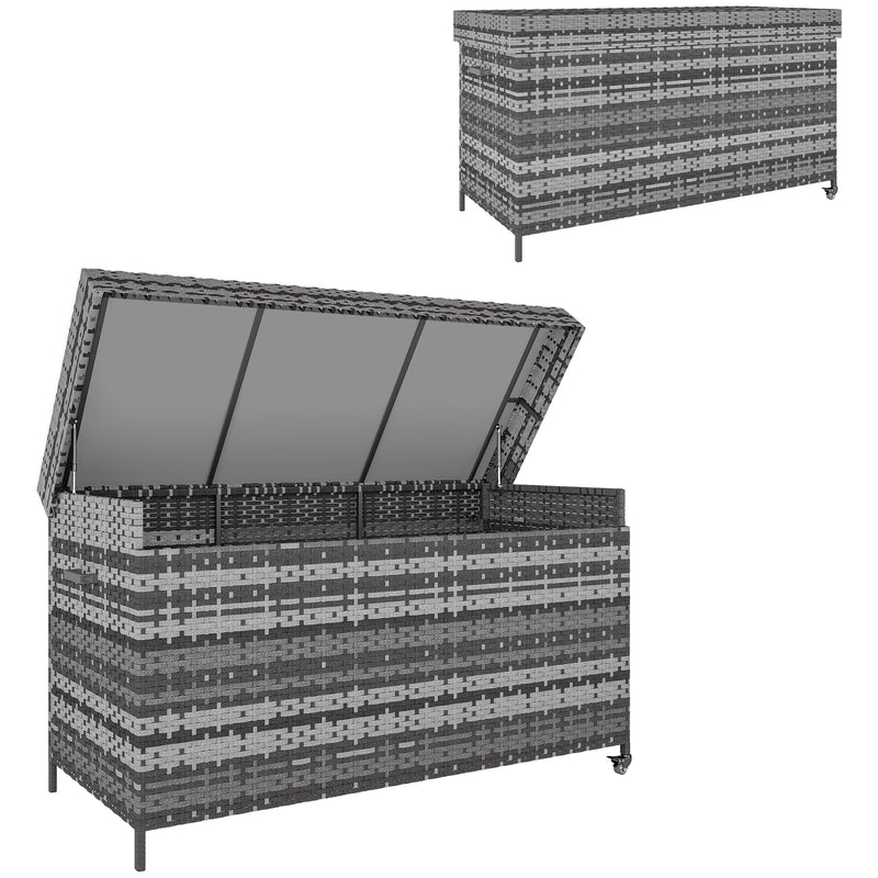 Dark Grey 627L Rattan Garden Storage Box Weatherproof Outdoor Chest by Outsunny