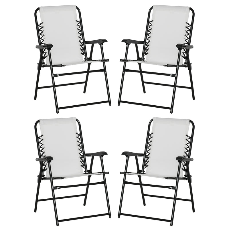 2 Piece Folding Garden Chairs Set with Armrests for Camping Beach or Patio Cream White AOSOM