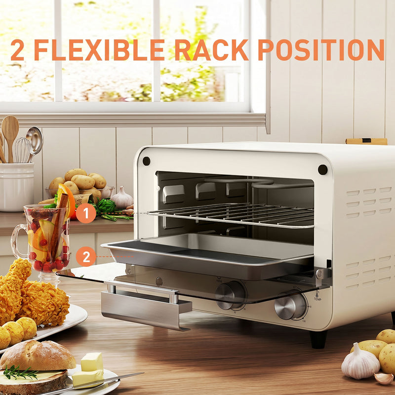 Mini Oven 12L Compact Worktop Cooker With Timer For Small Kitchens Cream White