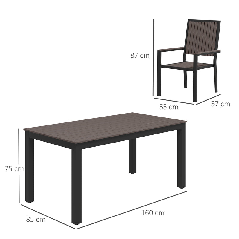6 Seater Garden Dining Set with Stackable Chairs Aluminium Frame Brown by Outsunny