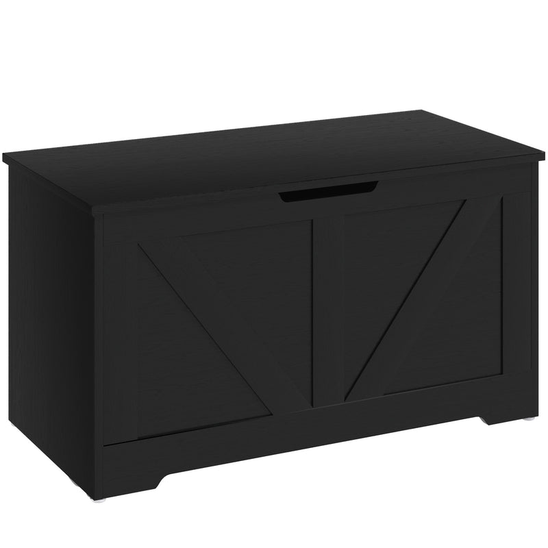 100L Wooden Storage Box With Safety Hinges Ideal for Home Organisation, Black