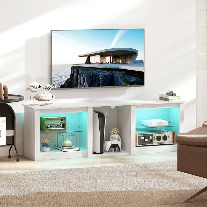 TV Unit with LED Lights and Flexible Storage for Organised Living Room Media White AOSOM