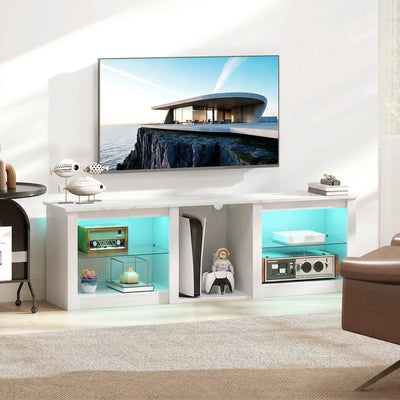 TV Unit with LED Lights and Flexible Storage for Organised Living Room Media White AOSOM