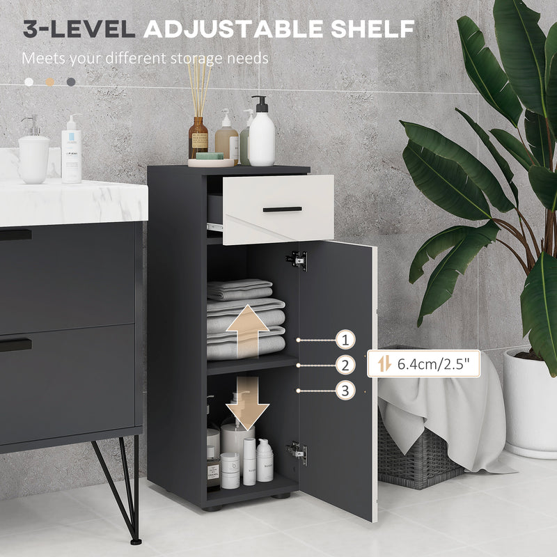 Slim Bathroom Storage Cabinet with Drawer and Adjustable Shelf for Small Spaces Grey AOSOM