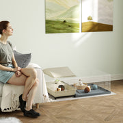 Small Animal Cage with Playpen Waterproof Pad and Hay Feeder 108 x 71 x 57cm Beige by PawHut