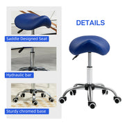 Height Adjustable Saddle Stool for Salon or Spa with Faux Leather Seat Dark Blue