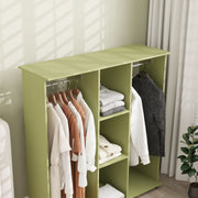 Green Double Open Wardrobe with Mobile Storage Shelves and 6 Wheels by HOMCOM