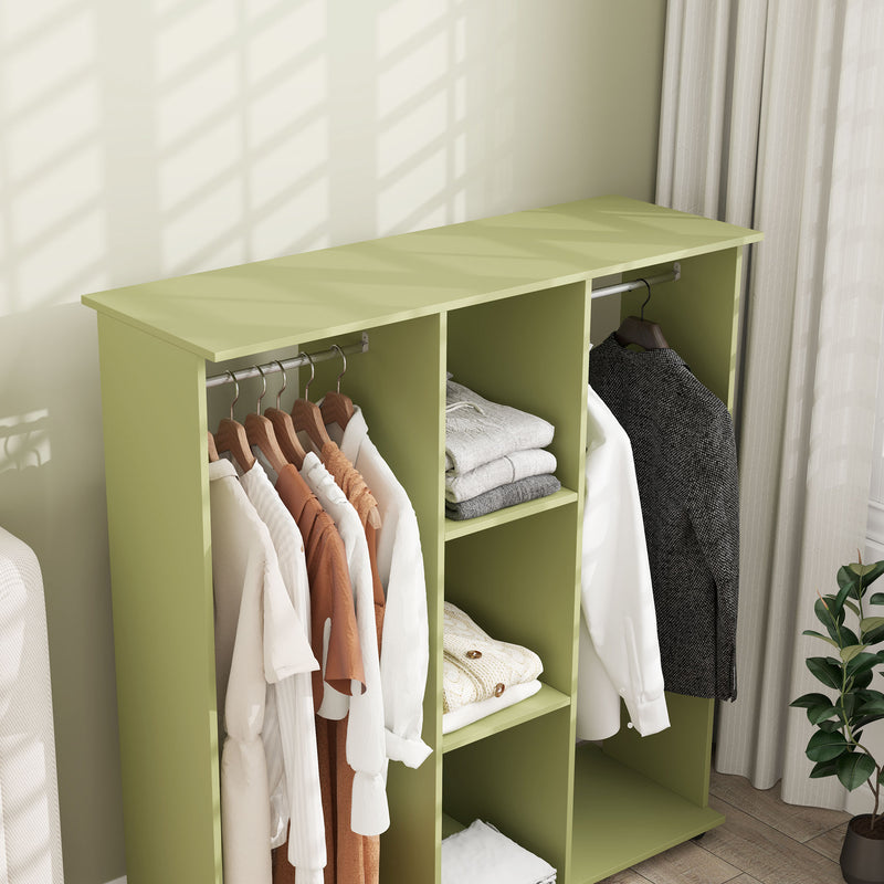 Green Double Open Wardrobe with Mobile Storage Shelves and 6 Wheels by HOMCOM