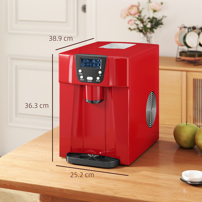 3L Ice Maker and Water Dispenser Produces 12kg Daily with Fast 9 Cube Cycles, Red