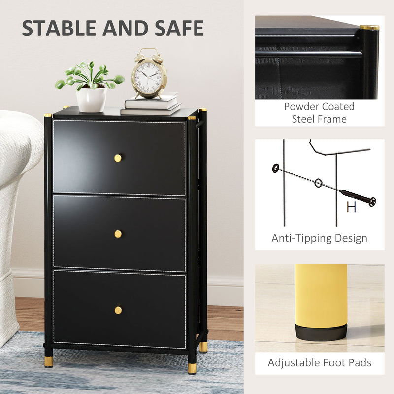 Black Faux Leather Chest of 3 Drawers Stylish Storage Unit by HOMCOM