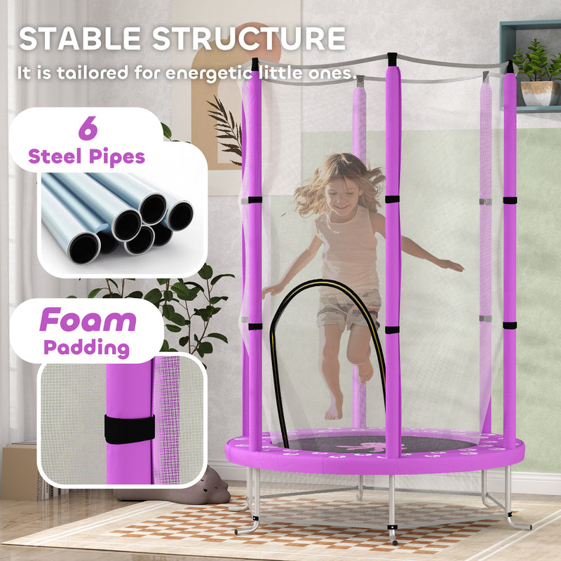 Purple 4.6FT Toddler Trampoline with Safety Net for Ages 3 to 6 Indoor Outdoor Use by Outsunny AOSOM