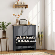 Charcoal Grey Slim Shoe Cabinet For Hallway - 2 Flip Doors Stores Up To 12 Pairs With Adjustable Shelves, 72x26x80cm Homcom