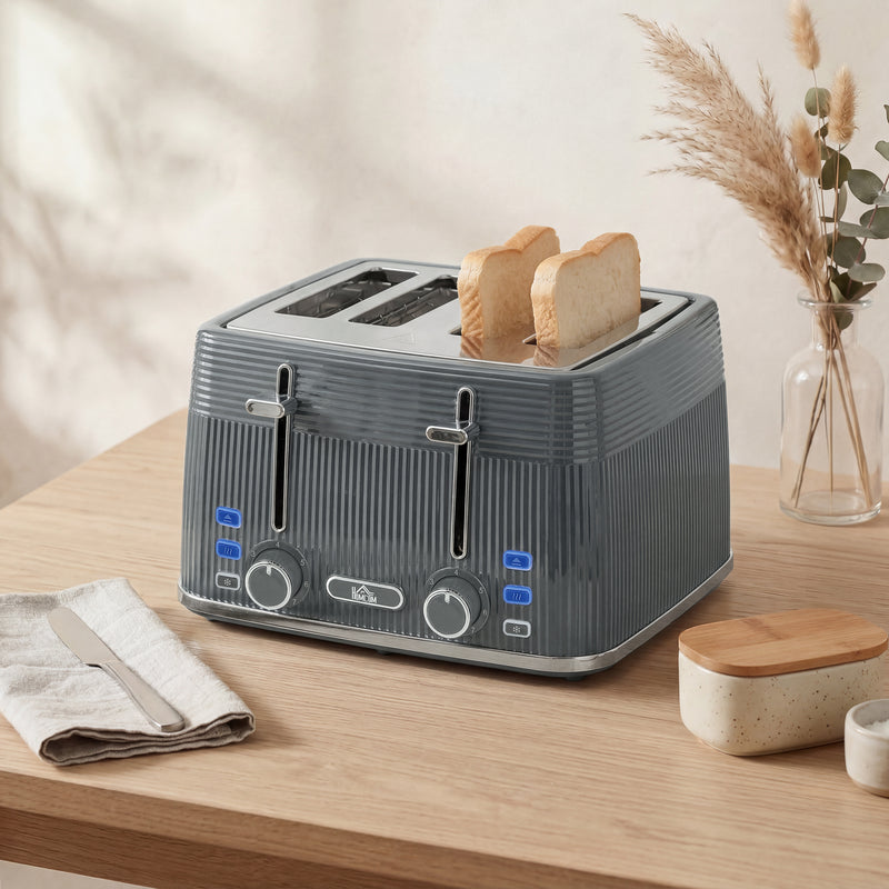 4 Slice Toaster with Dual Controls for Easy Family Breakfasts Grey AOSOM