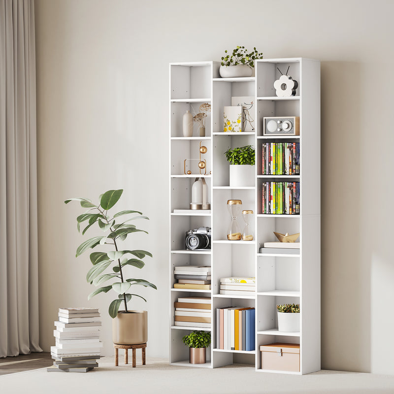 Tall 21 Compartment Storage Bookshelf Ideal for Home Office or Living Room, White