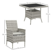 4 Seater Rattan Patio Dining Set With Cushions and Glass Table by Outsunny