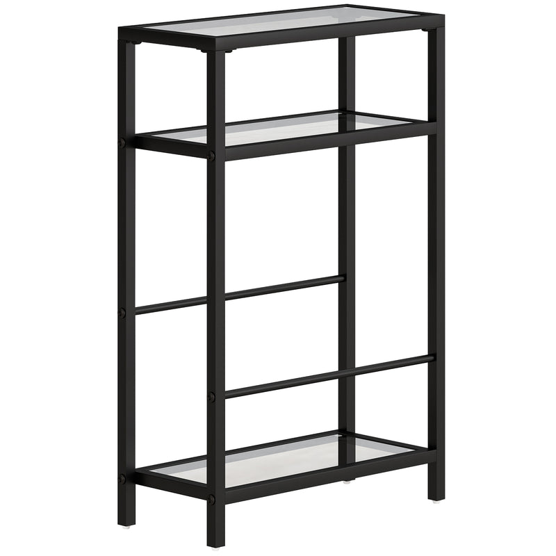 Slim Glass Side Table with Three Shelves for Small Spaces and Extra Storage Black