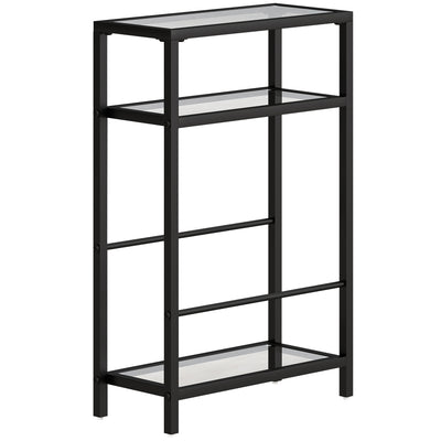 Slim Glass Side Table with Three Shelves for Small Spaces and Extra Storage Black AOSOM
