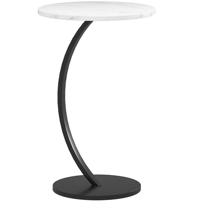 C Shaped Side Table with Marble Effect Top for Sofa or Bedside Use, White