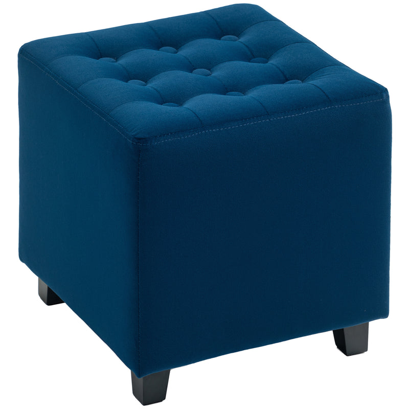 Blue Velvet Feel Square Ottoman Footstool with Padded Seat by HOMCOM