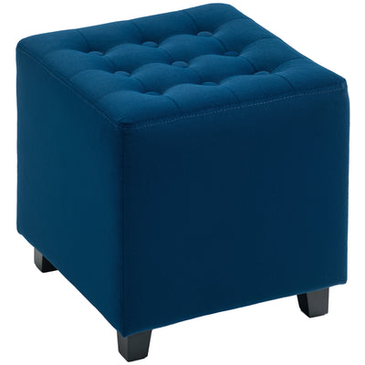 Blue Velvet Feel Square Ottoman Footstool with Padded Seat by HOMCOM Homcom