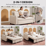 Two Seater Pull Out Sofa Bed with Storage Ideal for Guests and Small Spaces, Beige