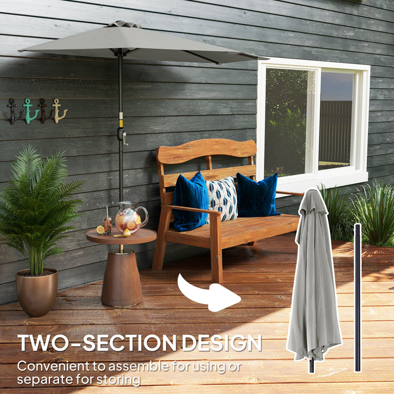 Light Grey Half Round Parasol Umbrella for Small Gardens and Balconies by Outsunny