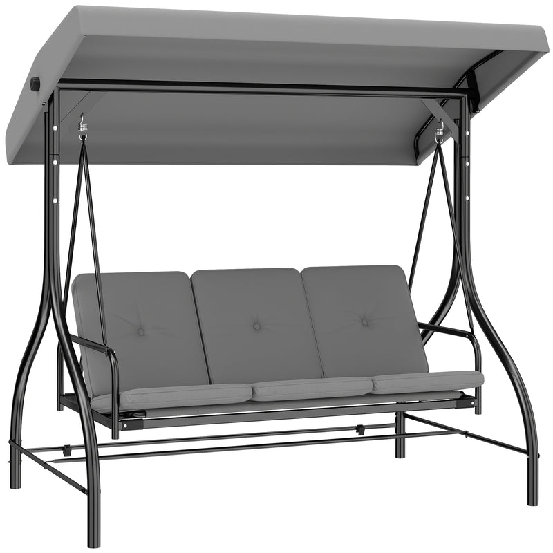 3 Seater Garden Swing Seat with Adjustable Canopy and Fold Flat Bed for Outdoor Relaxing Light Grey Outsunny
