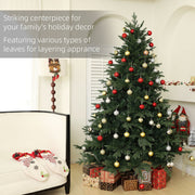 7ft spruce Christmas tree decorated with red, gold and silver baubles in a living room