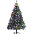 7ft pre-lit snow-tipped Christmas tree with multicolour LEDs on a black metal stand