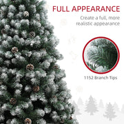 Close-up of snowy branches and pine cones with a 1152 branch tips callout