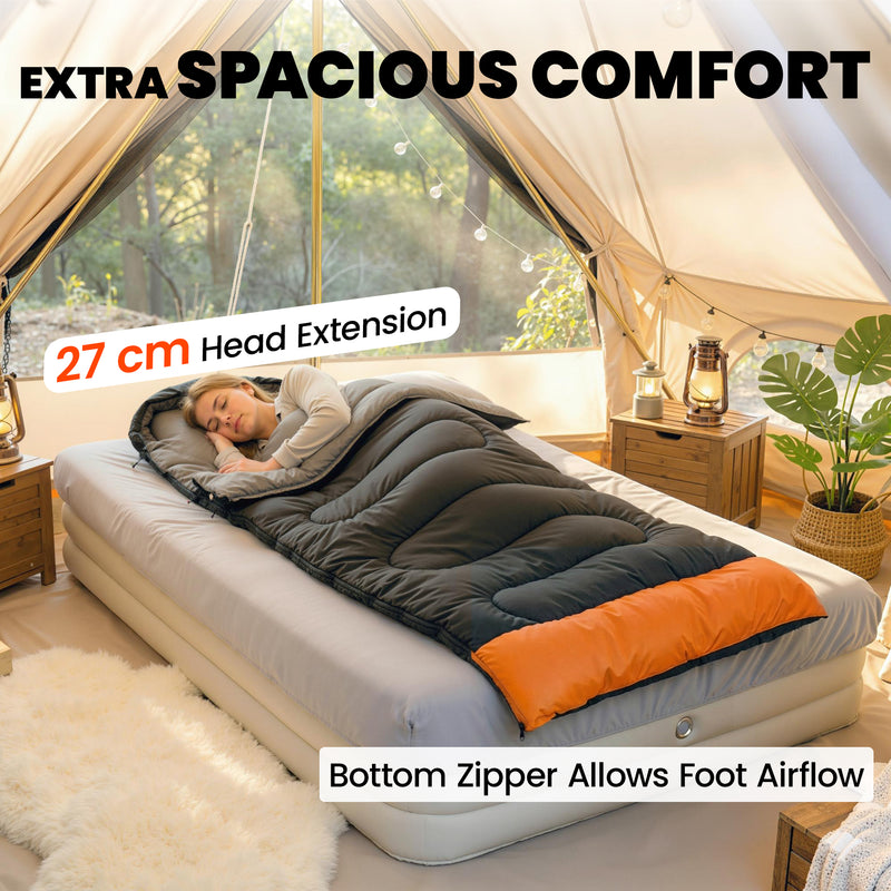 Camping Sleeping Bag for Adults Lightweight and Roomy with Blanket Zip Grey Orange