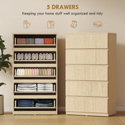 Chest of Drawers with 5 Spacious Handleless Drawers for Bedroom Storage Natural Wood AOSOM