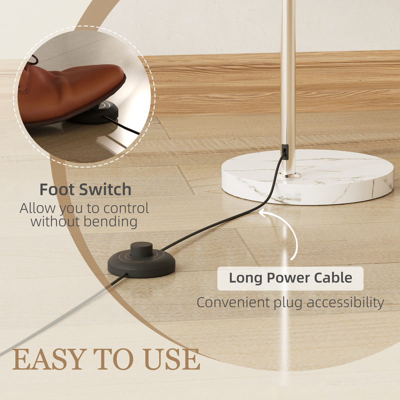Floor Lamp with Curved Head and Foot Switch for Reading Nooks or Living Rooms White Homcom