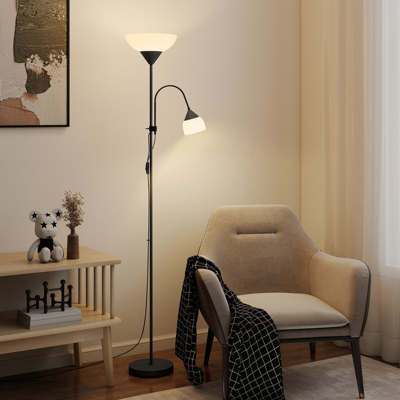 LED Floor Lamp with Uplighter and Adjustable Reading Light for Living Room, Black