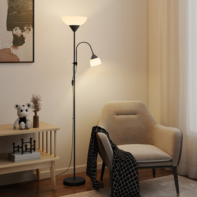 LED Floor Lamp with Uplighter and Adjustable Reading Light for Living Room, Black Homcom