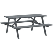 6 Seater Wooden Picnic Table with Parasol Hole Ideal for Garden or Patio Grey AOSOM