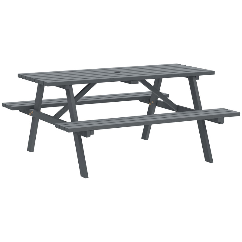 6 Seater Wooden Picnic Table with Parasol Hole Ideal for Garden or Patio Grey AOSOM