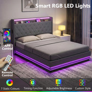 King Size Ottoman Storage Bed Frame with USB Charging and LED Lighting Dark Grey AOSOM