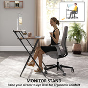 Rustic Brown Folding Computer Desk with Monitor Shelf 81.5 cm Space Saving Design by HOMCOM