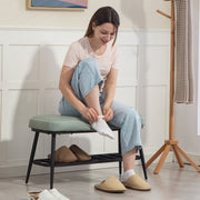 PU Leather Shoe Storage Bench With Padded Seat and Hidden Compartment, Green