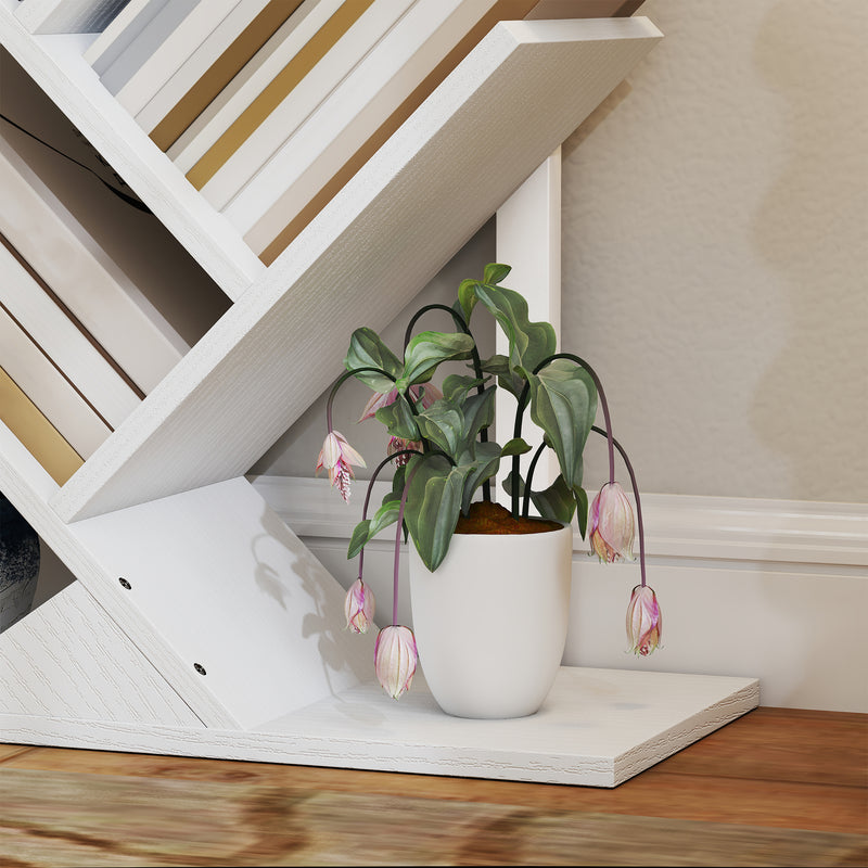 Tree Bookshelf with Eight Sections for Compact Book and Media Storage White AOSOM