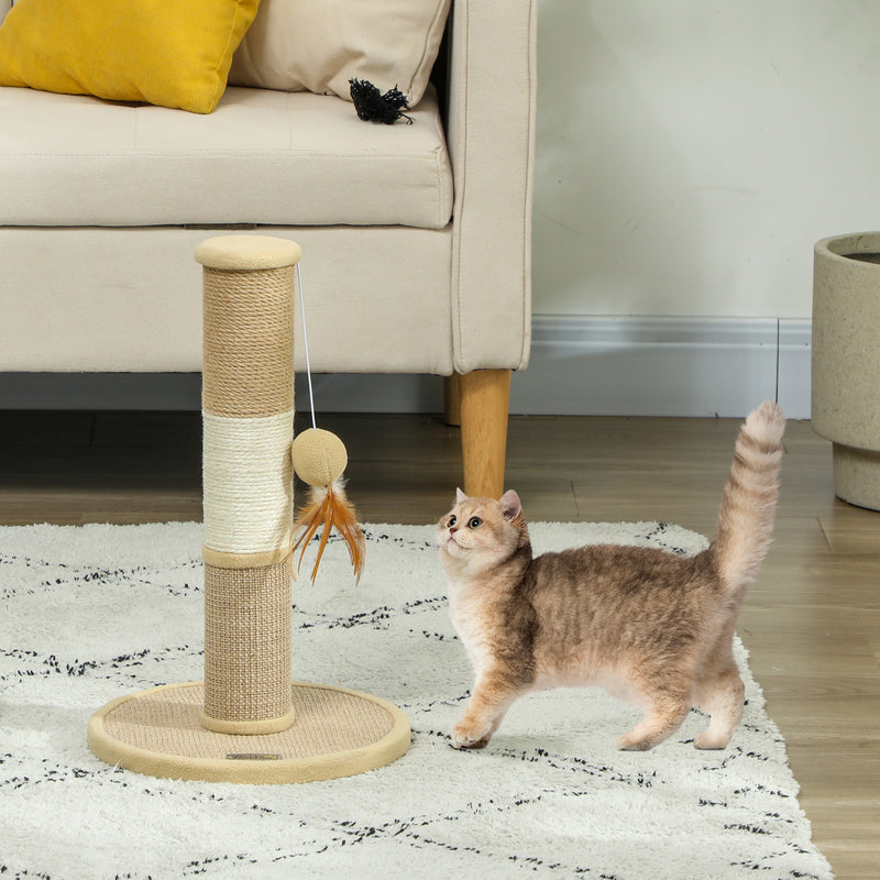 Brown Cat Scratching Post 47cm with Jute Sisal Rope and Hanging Toy Ball by PawHut