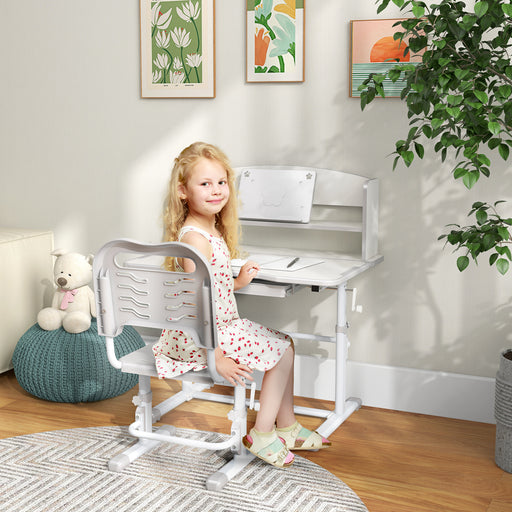 Height Adjustable Kids Study Desk and Chair Set With Storage for Homework Time, Grey
