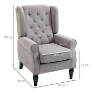 Wingback Accent Chair With Wooden Frame And Button Tufting For Living Room Or Bedroom Grey