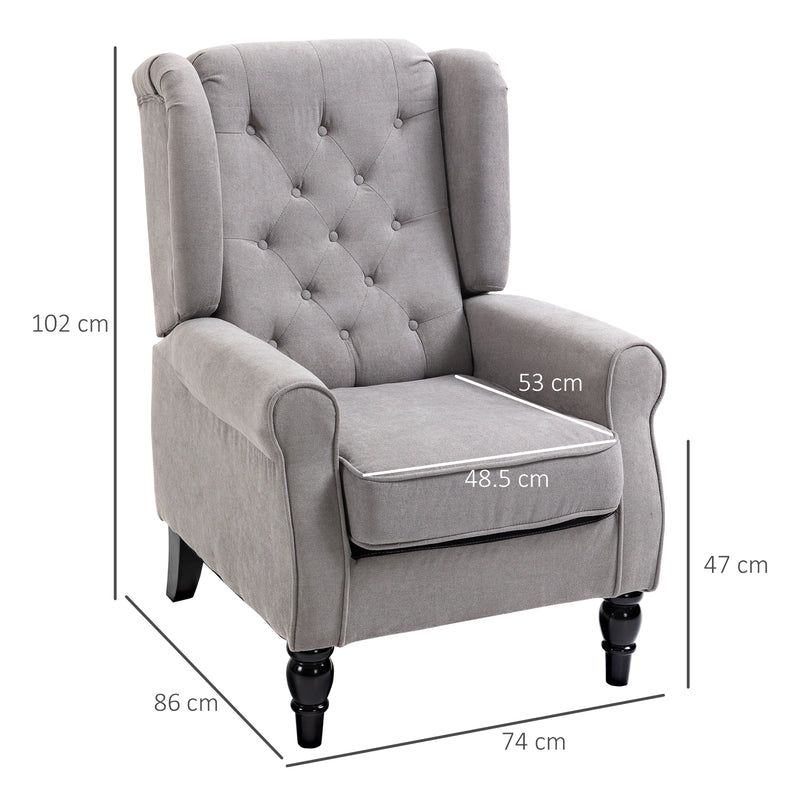 Wingback Accent Chair With Wooden Frame And Button Tufting For Living Room Or Bedroom Grey