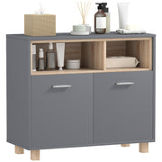 Grey Freestanding Bathroom Storage Floor Cabinet with Shelves and Double Doors by HOMCOM
