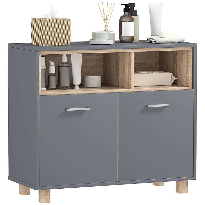 Grey Freestanding Bathroom Storage Floor Cabinet with Shelves and Double Doors by HOMCOM
