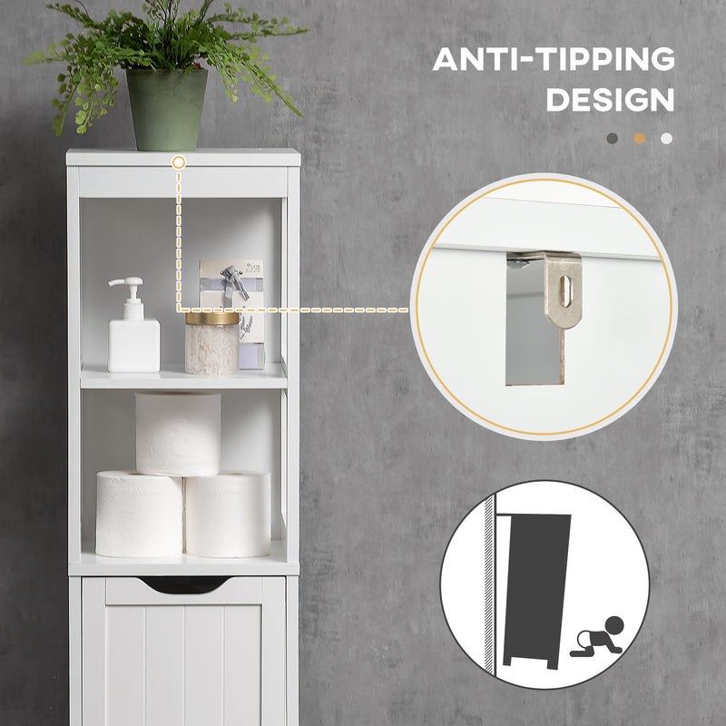 Tall Slim Bathroom Cabinet with Shelves and Drawers for Small Spaces White Homcom