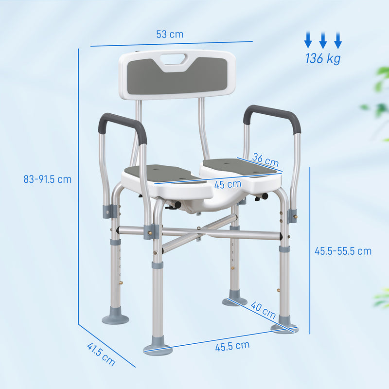 Shower Chair with Padded Seat and Adjustable Height for Safe Bathing Grey White Silver